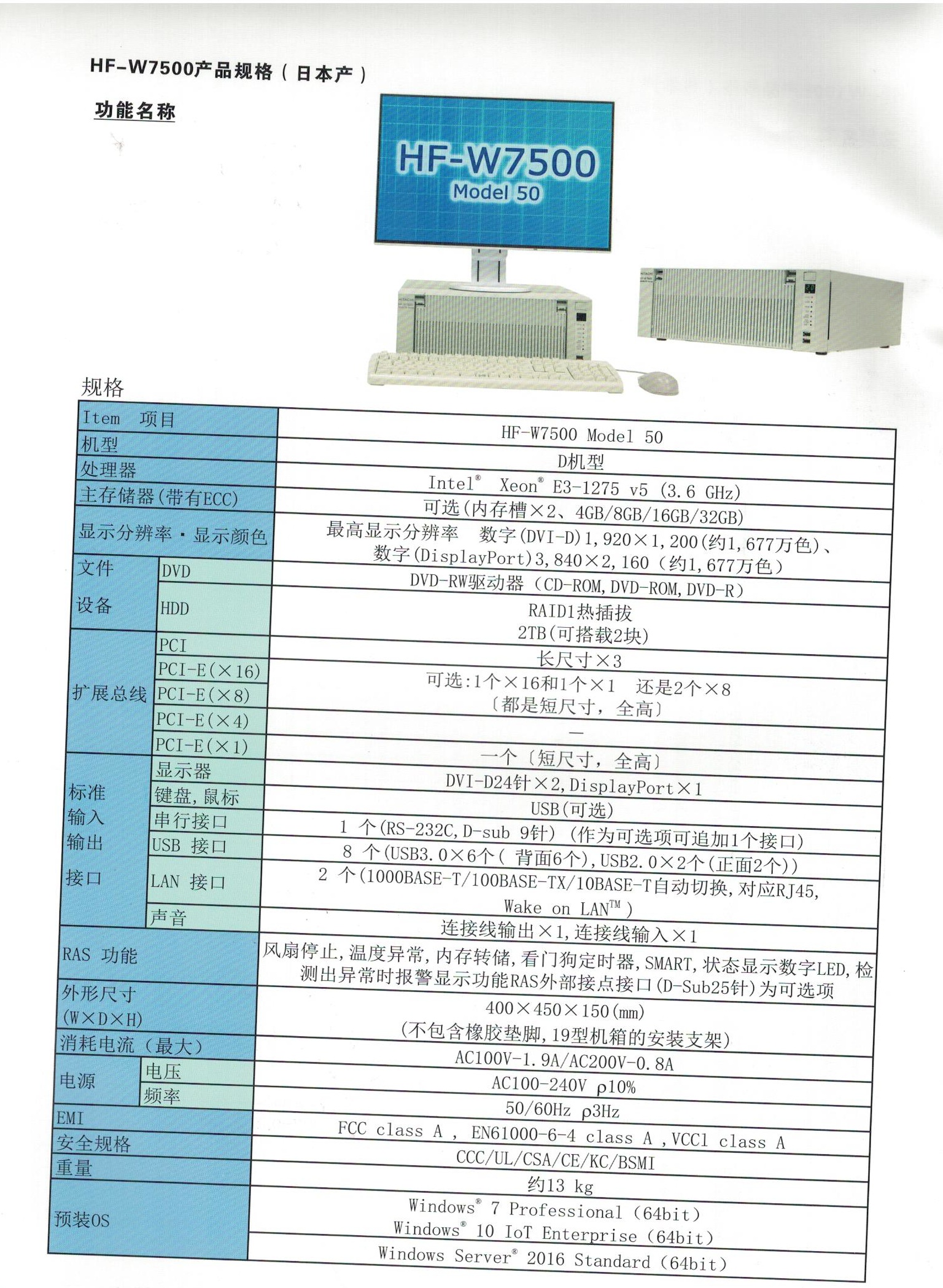 日立工控机HF-W7500（日本产